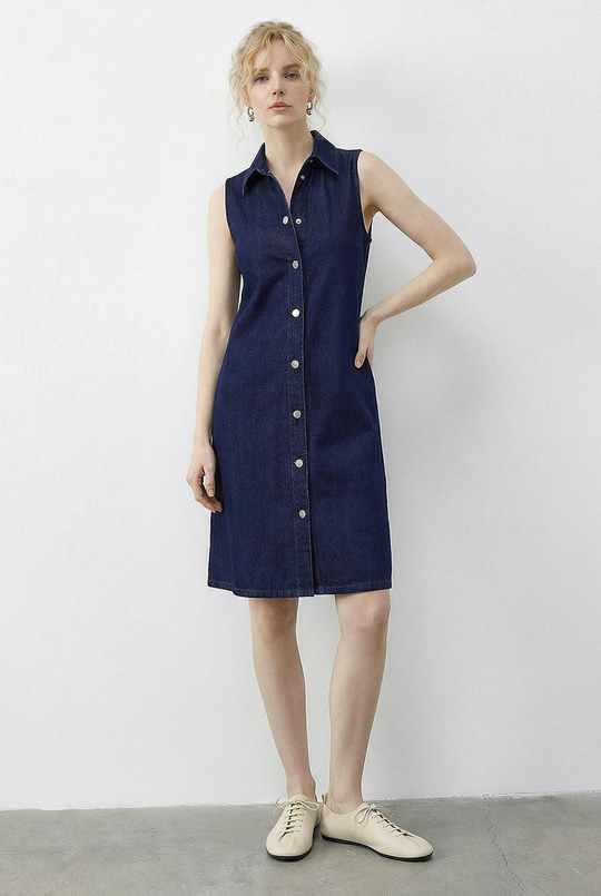 Kadın Çıtçıt Kapamalı Cep Detaylı Gömlek Yaka Denim Elbise 5534 60286004 - Lacivert