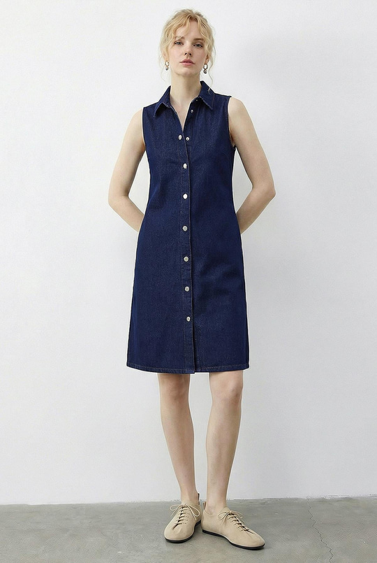 Kadın Çıtçıt Kapamalı Cep Detaylı Gömlek Yaka Denim Elbise 5534 60286004 - Lacivert