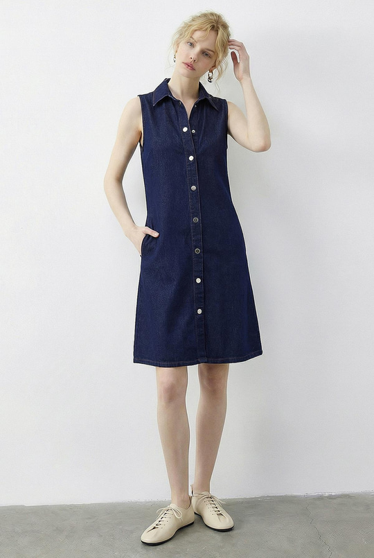 Kadın Çıtçıt Kapamalı Cep Detaylı Gömlek Yaka Denim Elbise 5534 60286004 - Lacivert