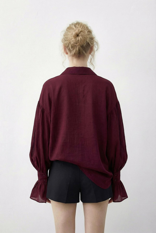 Kadın Fırfır Manşet Detaylı Oversize Gömlek 533 60286029 - Bordo