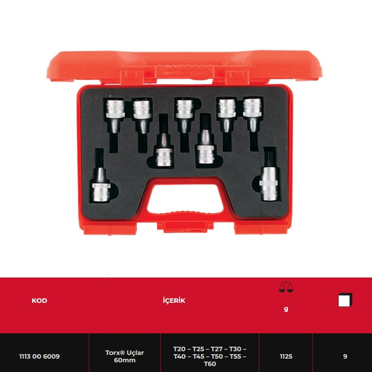 IZELTAS 1/2 Torx Uçlu Lokma Takımı 60 mm 9 Parça
