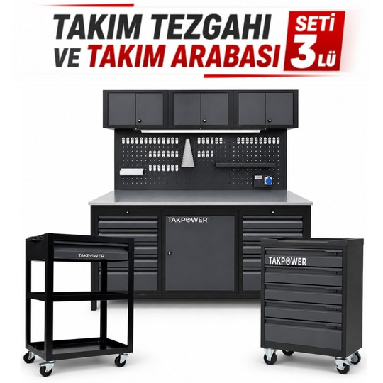 TAKPOWER Takım Tezgahı ve Takım Arabası Premium Atölye Seti Antrasit