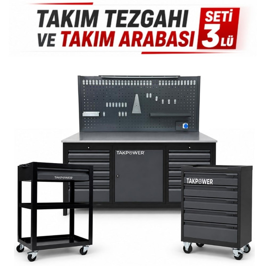 TAKPOWER Takım Tezgahı ve Takım Arabası Premium Atölye Seti Antrasit