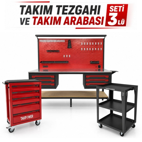 TAKPOWER Takım Tezgahı ve Takım Arabası Profesyonel Atölye Seti Kırmızı