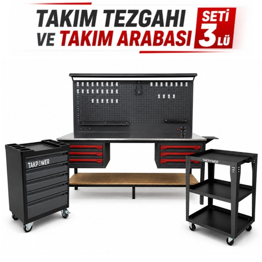 TAKPOWER Takım Tezgahı ve Takım Arabası Profesyonel Atölye Seti Antrasit