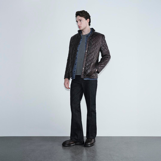 Erkek Koyu Kahve Kapitone Deri Ceket