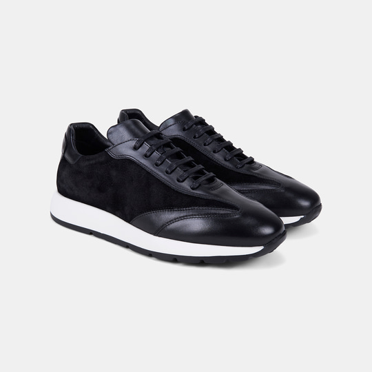 Erkek Siyah Bağcıklı Süet Detaylı Deri Sneaker