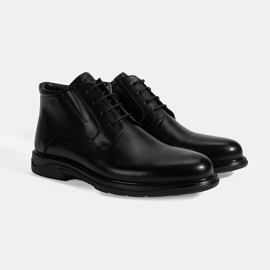 Erkek Siyah DesaComfort Bağcıklı Deri Bot