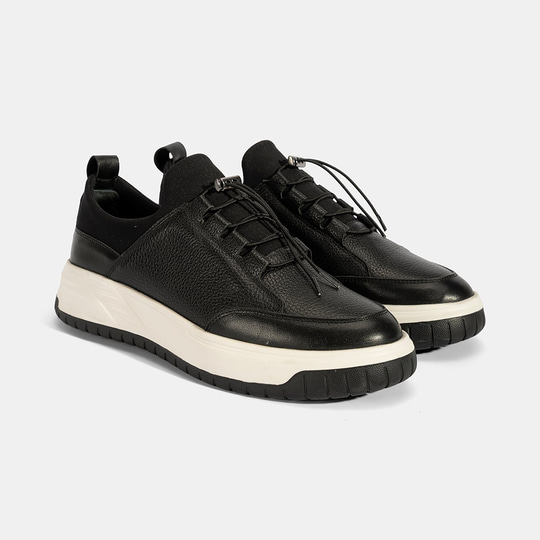 Erkek Siyah Lastik Bağcıklı Deri Sneaker