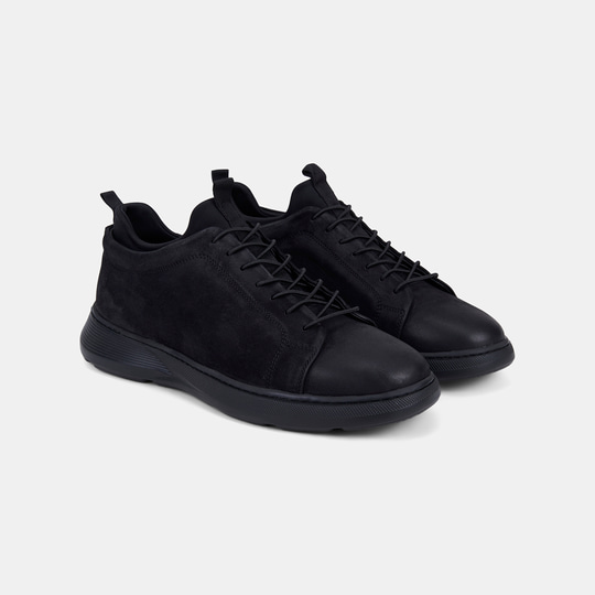 Erkek Siyah Lastik Bağcıklı Nubuk Sneaker