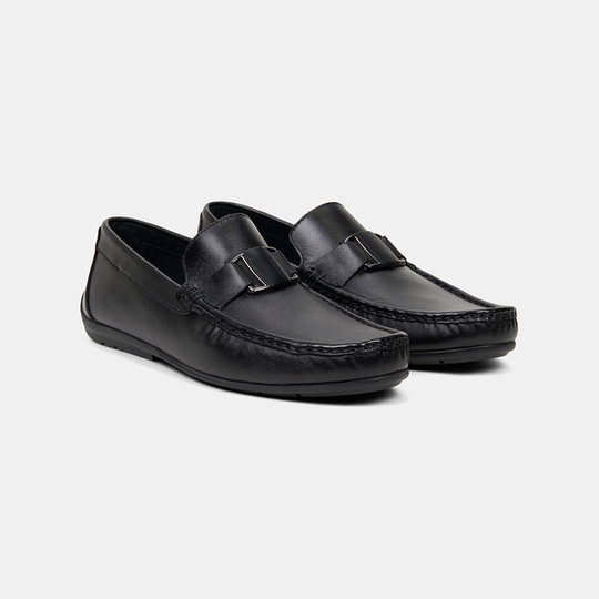 Erkek Siyah Metal Detaylı Deri Loafer