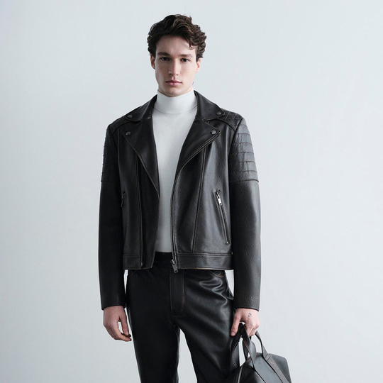 Erkek Siyah Vintage Deri Biker Ceket