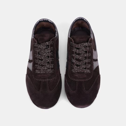 Kadın Acı Kahve Bağcıklı Metal Şerit Detaylı Süet Spor Ayakkabı