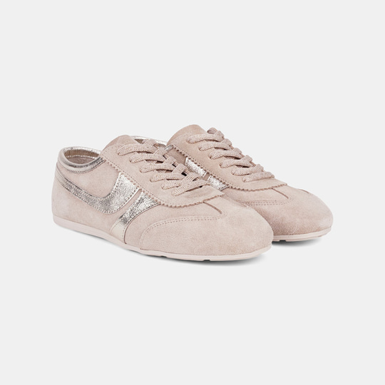 Kadın Bej Bağcıklı Metal Şerit Detaylı Süet Spor Ayakkabı