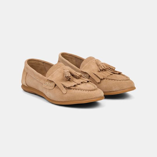 Kadın Bej Püsküllü Dikiş Detaylı Süet Loafer