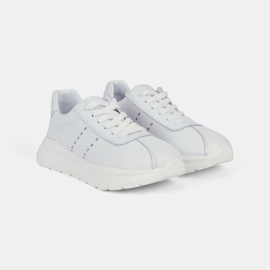 Kadın Beyaz Bağcıklı Kalın Tabanlı Deri Sneaker