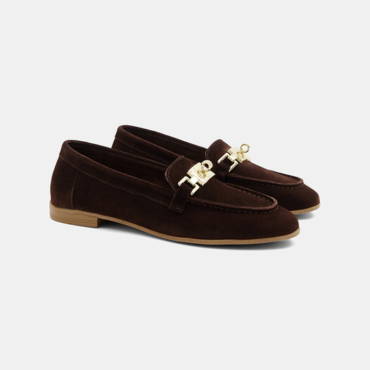 Kadın Kahve Metal Aksesuarlı Süet Loafer