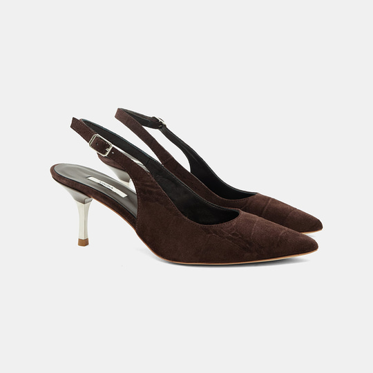 Kadın Koyu Kahve Kroko Desenli Sivri Burunlu Süet Stiletto