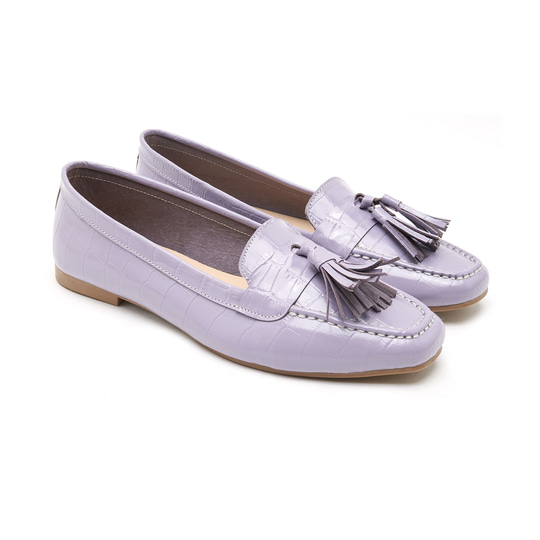 Kadın Lila Kroko Baskılı Deri Loafer