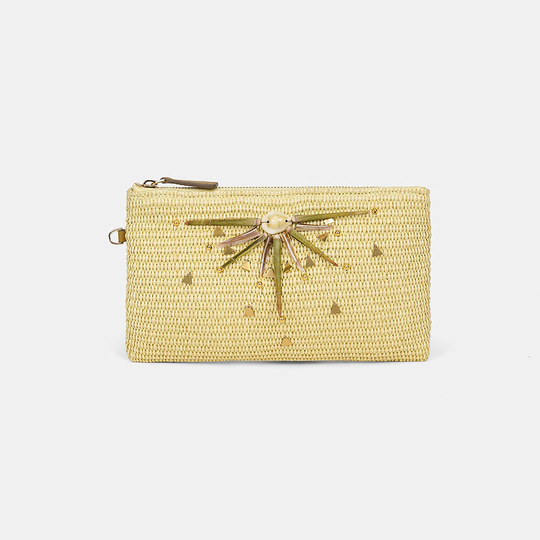 Kadın Sarı Güneş Motifli Hasır Clutch