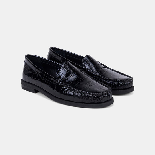 Kadın Siyah Kroko Baskılı Klasik Deri Loafer