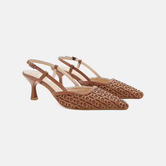 Kadın Taba Sivri Burunlu Slingback Deri Topuklu Ayakkabı