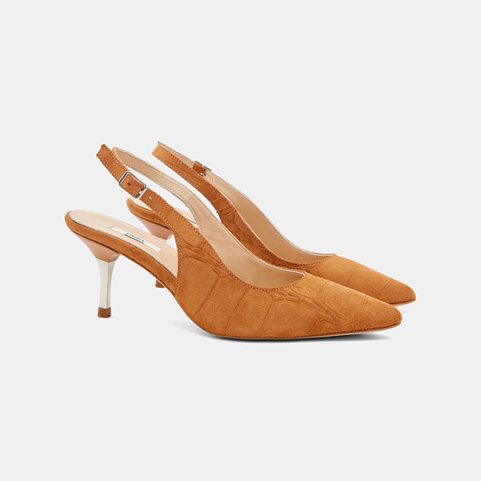 Kadın Turuncu Kroko Desenli Sivri Burunlu Süet Stiletto