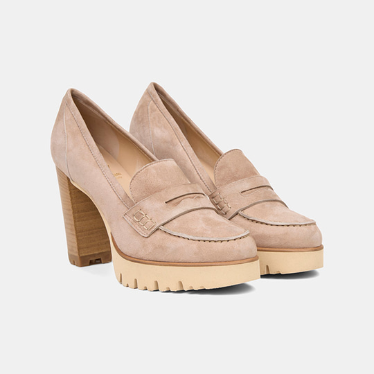 Luca Grossi Bej Kahve Platform Topuklu Süet Loafer