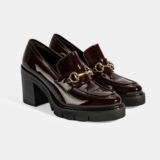 Luca Grossi Kadın Bordo Toka Detaylı Topuklu Rugan Loafer