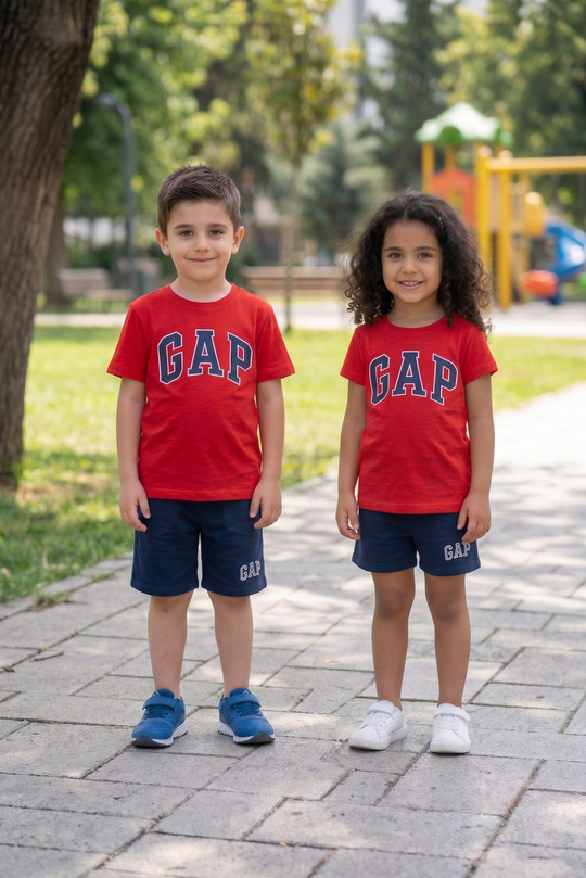 Kırmızı Gap Baskılı Şortlu Takım