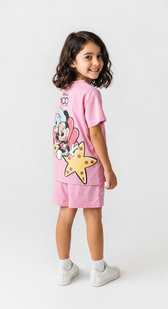 Minnie Mouse Sırt Baskılı Şortlu Takım