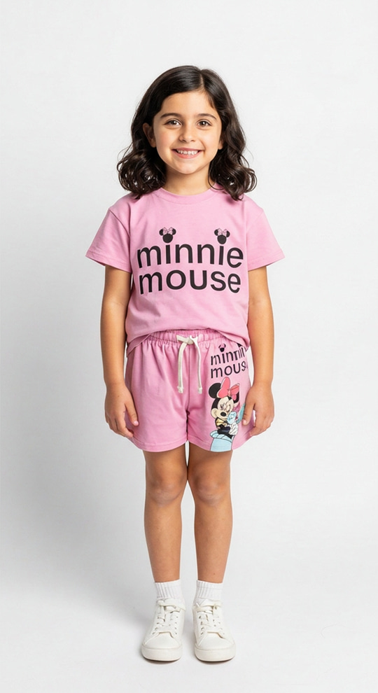 Minnie Mouse Sırt Baskılı Şortlu Takım