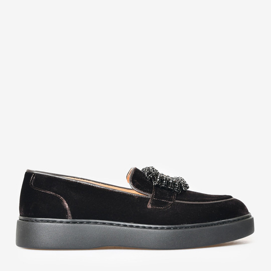 Kahve Kadife Taşlı Kadın Loafer
