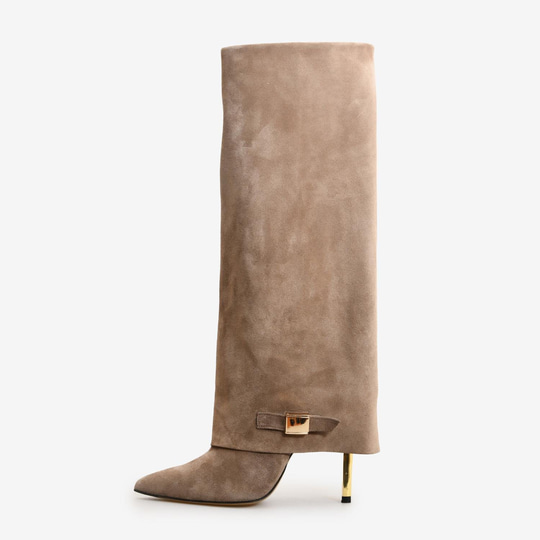 Vizon Süet Topuklu Kadın Çizme