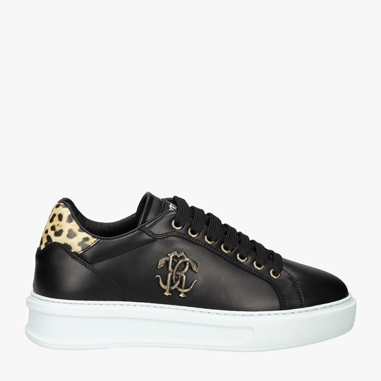 Roberto Cavalli Siyah Deri Kadın Sneaker | Flower Ayakkabı