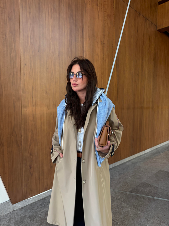 Lacivert Kapişonlu , Bej , Premium Trenchcoat