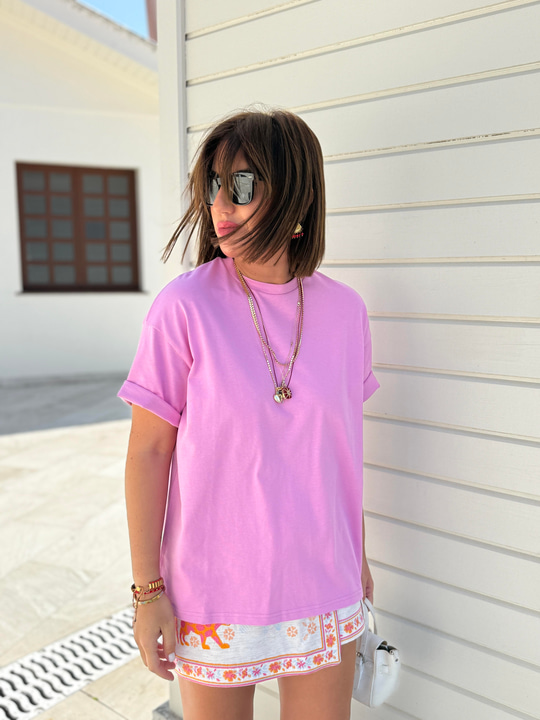 Pamuklu , Pembe , Basic T-shirt