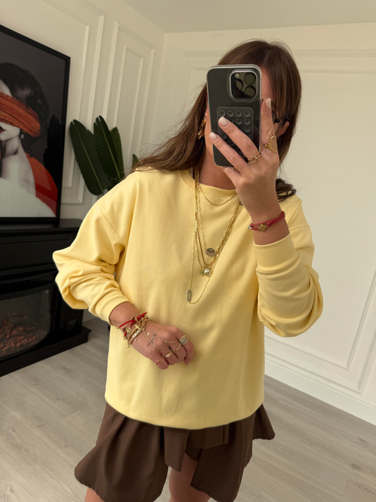 Sarı Renk , Basic Sweatshirt