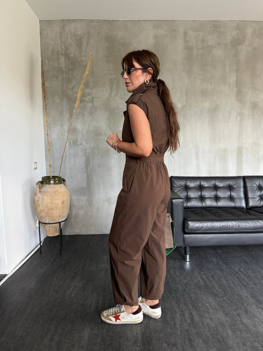 Orijinal Model , Acı Kahve , Likralı Teknik Kumaş , Kemerli , Premium Tulum