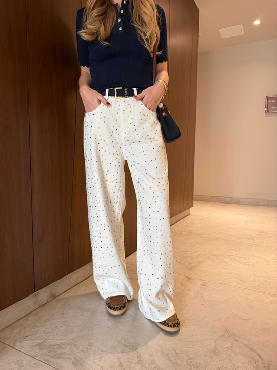 Orijinal Model , Premium Kalite , Full Taş İşlemeli , Ekru Jean Pantolon