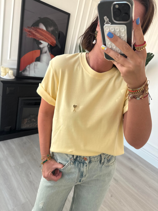 Orijinal Marka , Metal Logolu , %100 Cotton , Sarı T-shirt