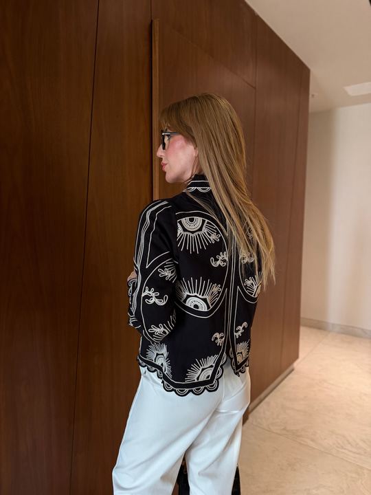 Beyaz Nakışlı , Premium Siyah Ceket