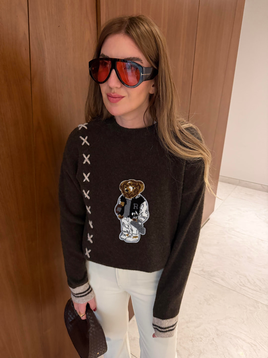 Punch Teddy İşlemeli , Acıkahve Triko