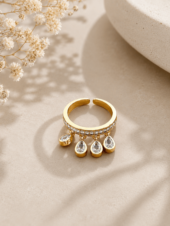 Damla Zirkon Sarkıtlı , Gold Yüzük