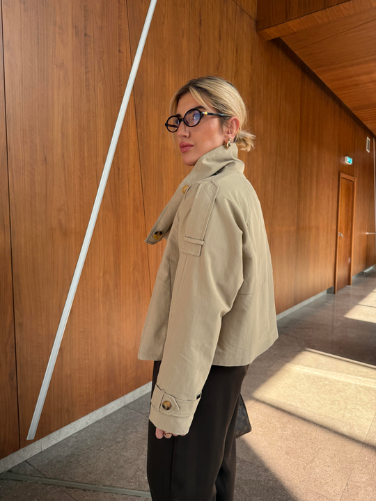 Premium Bej Dik Yaka Trençkot