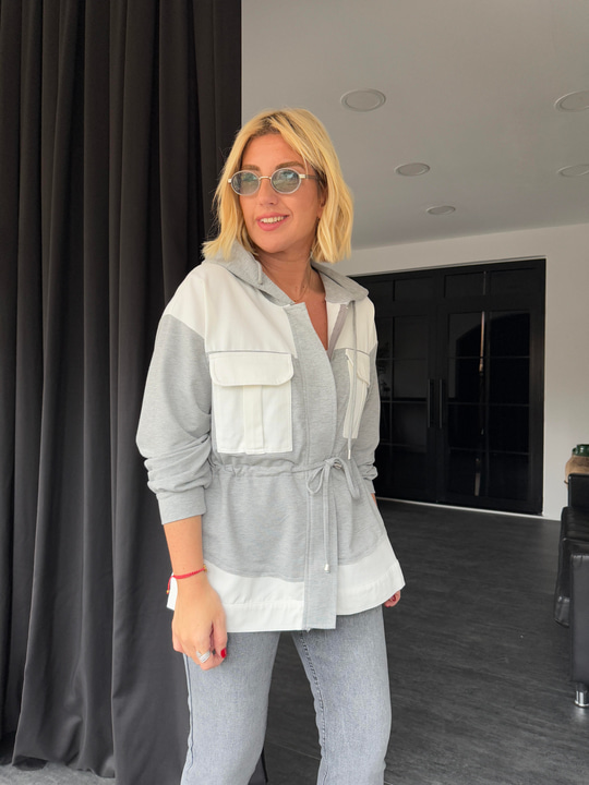 Orijinal Model , Gabardin Detaylı , Gri , Tasarım Sweatshirt