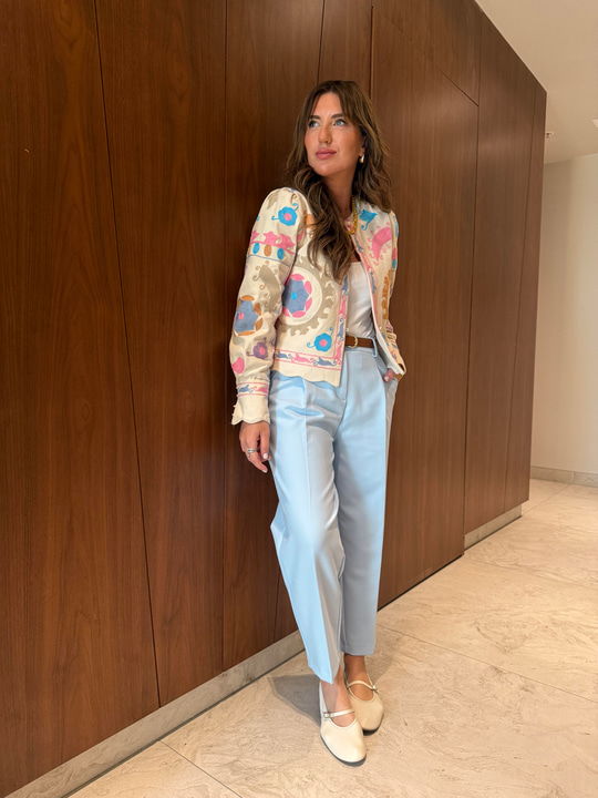 Taba Kemerli , Bebe Mavisi , Likralı , Krep Kumaş Pantolon