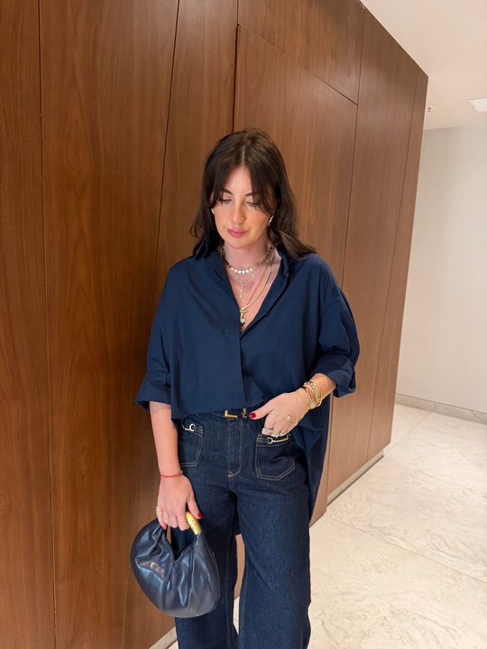 Oversize Lacivert , Poplin Gömlek
