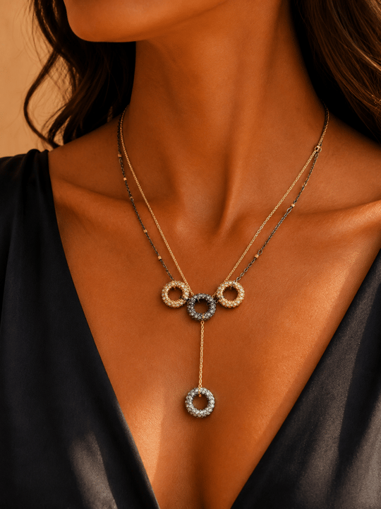 Orijinal Model , Mini Zirkon Taşlı , Dört Halkalı Kolye
