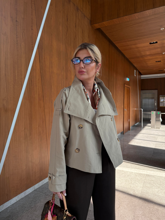 Premium Bej Dik Yaka Trençkot